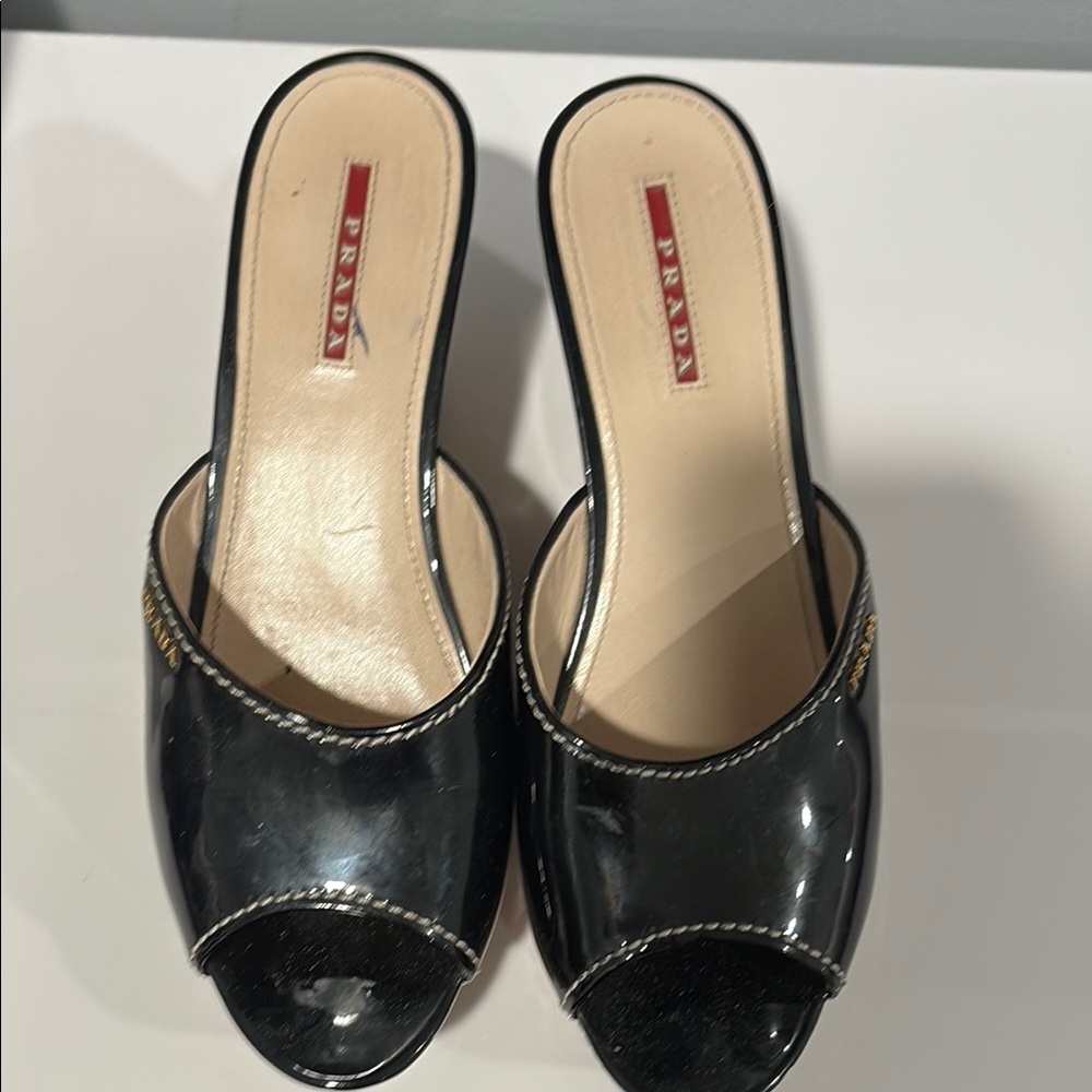 Prada Black Patent Leather Open-Toe Mules